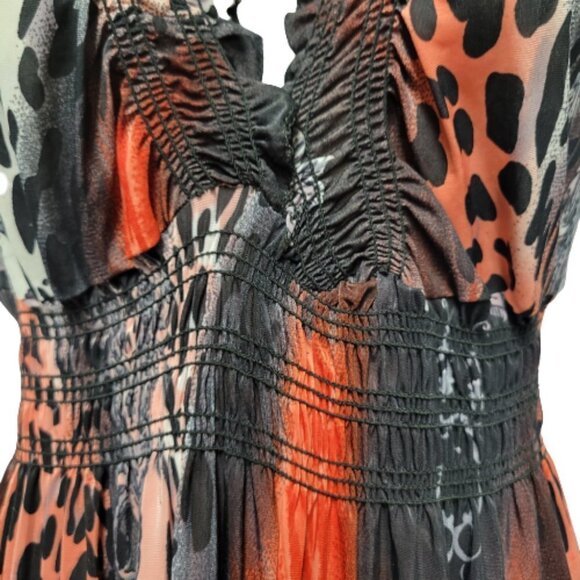 ORANGE and Black Short Sleeve Ruched Stretchy V Neck Summer Maxi Long Dress - Picture 8 of 16